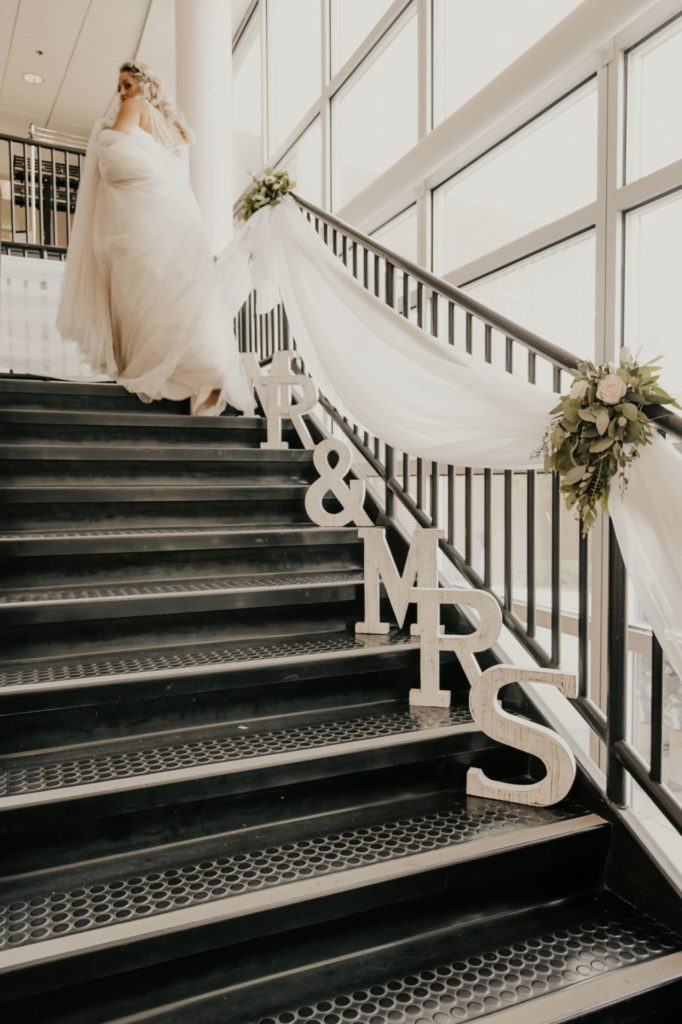 Mr. & Mrs. Whitewashed Block Letters on Staircase