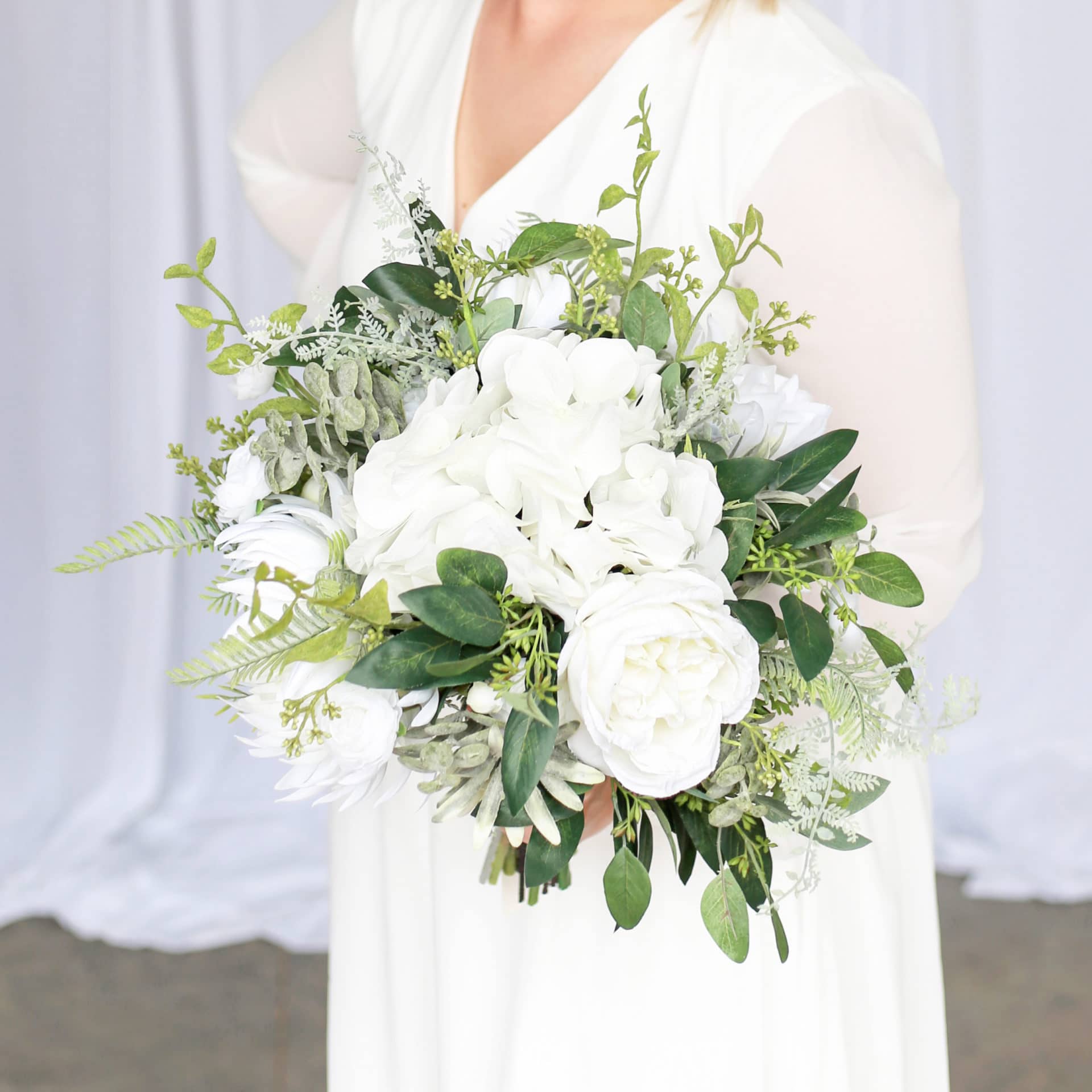 Green and White Silk Wedding Bouquet