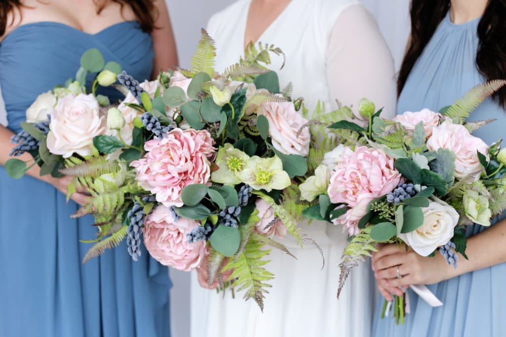 Pink and Blue Wedding Bouquets