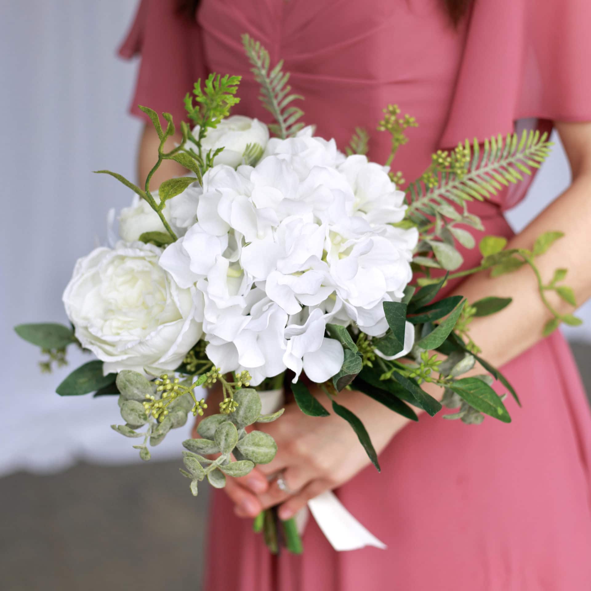 Green and White Silk Flower Bouquet