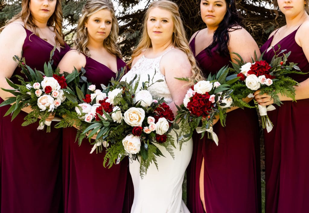 Bridesmaids in Merlot Faux Flowers
