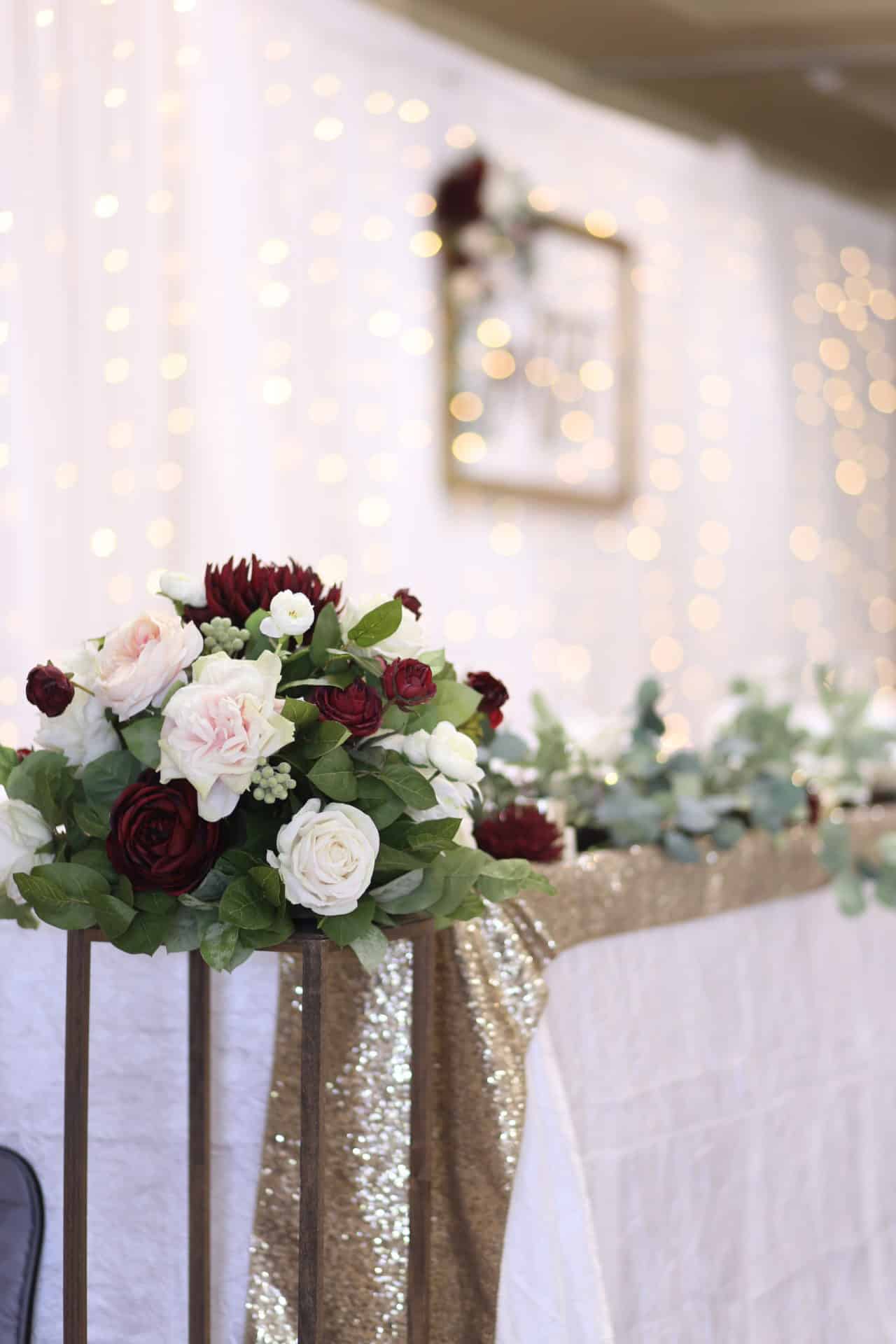 Maroon and White Flower Tall Centerpiece