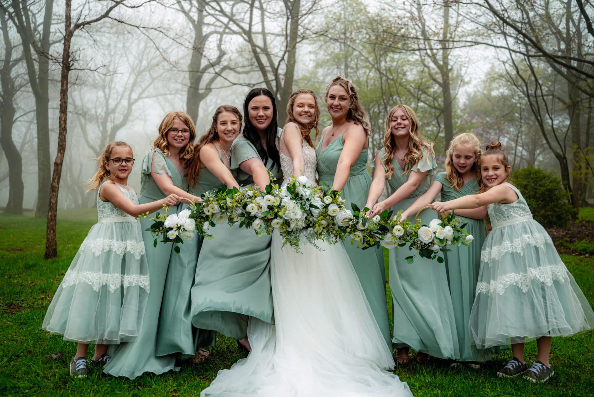 Sage Bridal Party in Forest