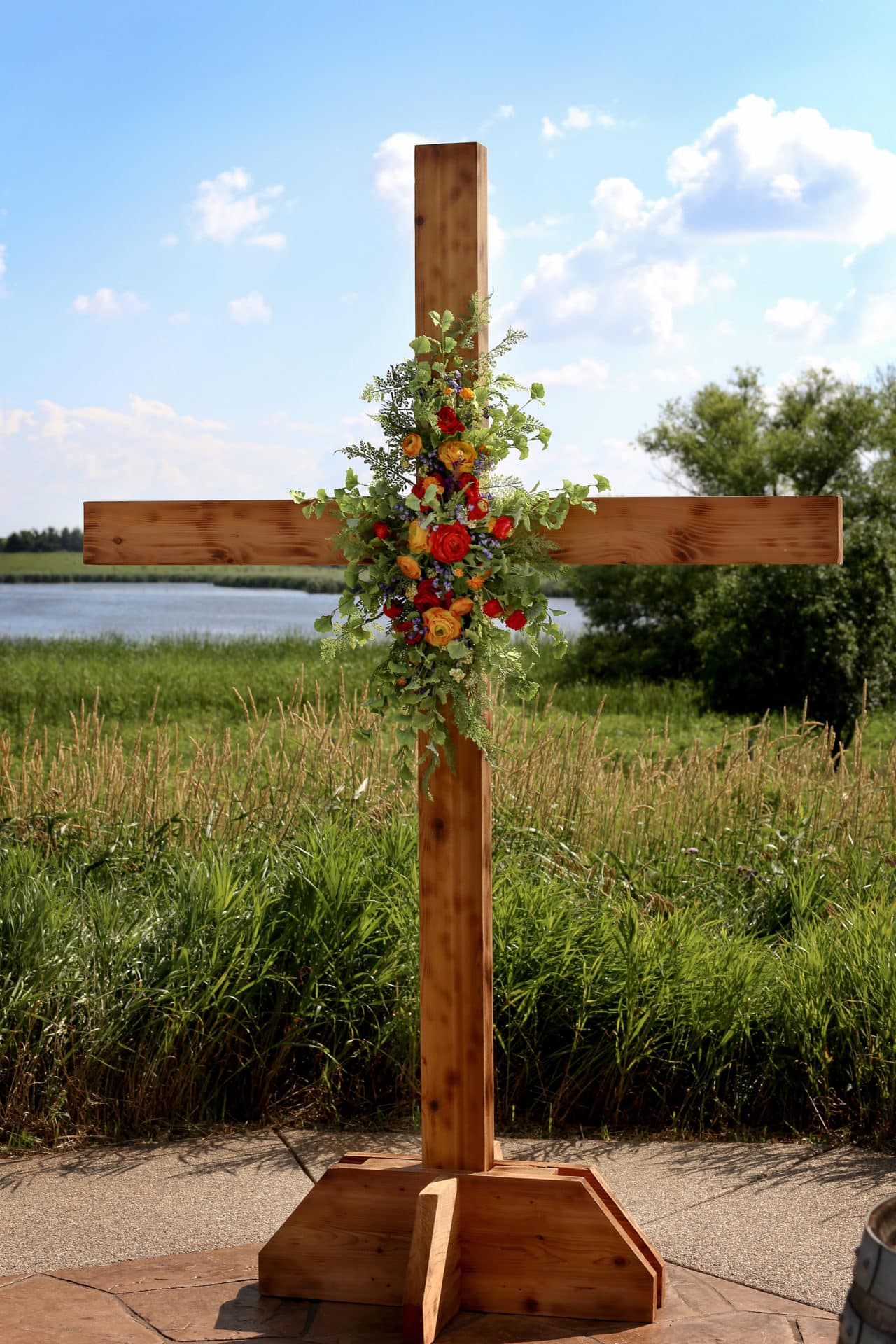 Colorful Floral Swag on Cross