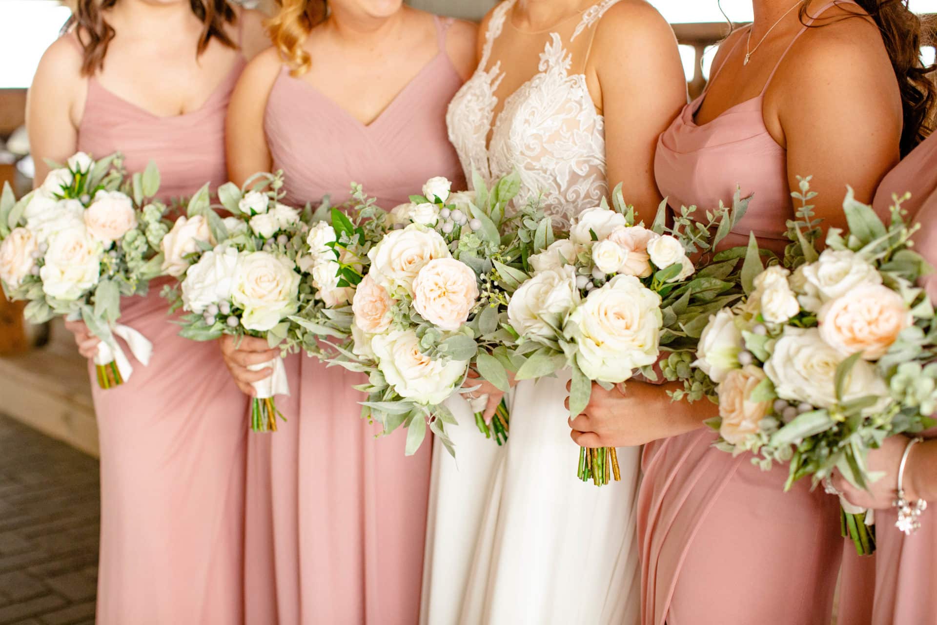 Pink and Sage Dusty Wedding Bouquets