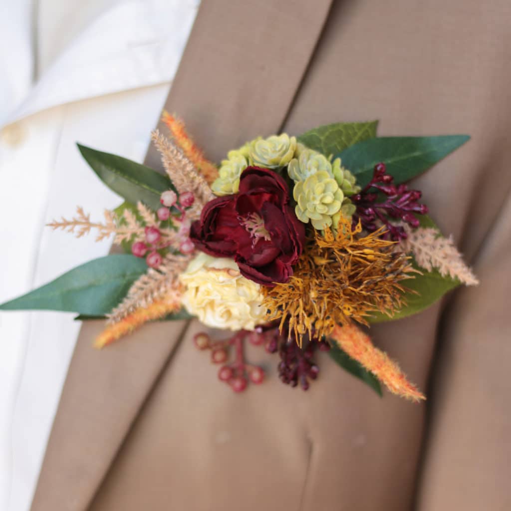 Boho Pampas Orange Flower Bout