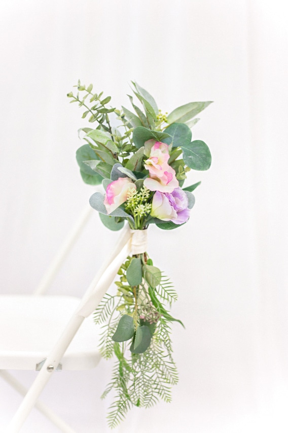 Pink Aisle Marker Flowers with Greenery