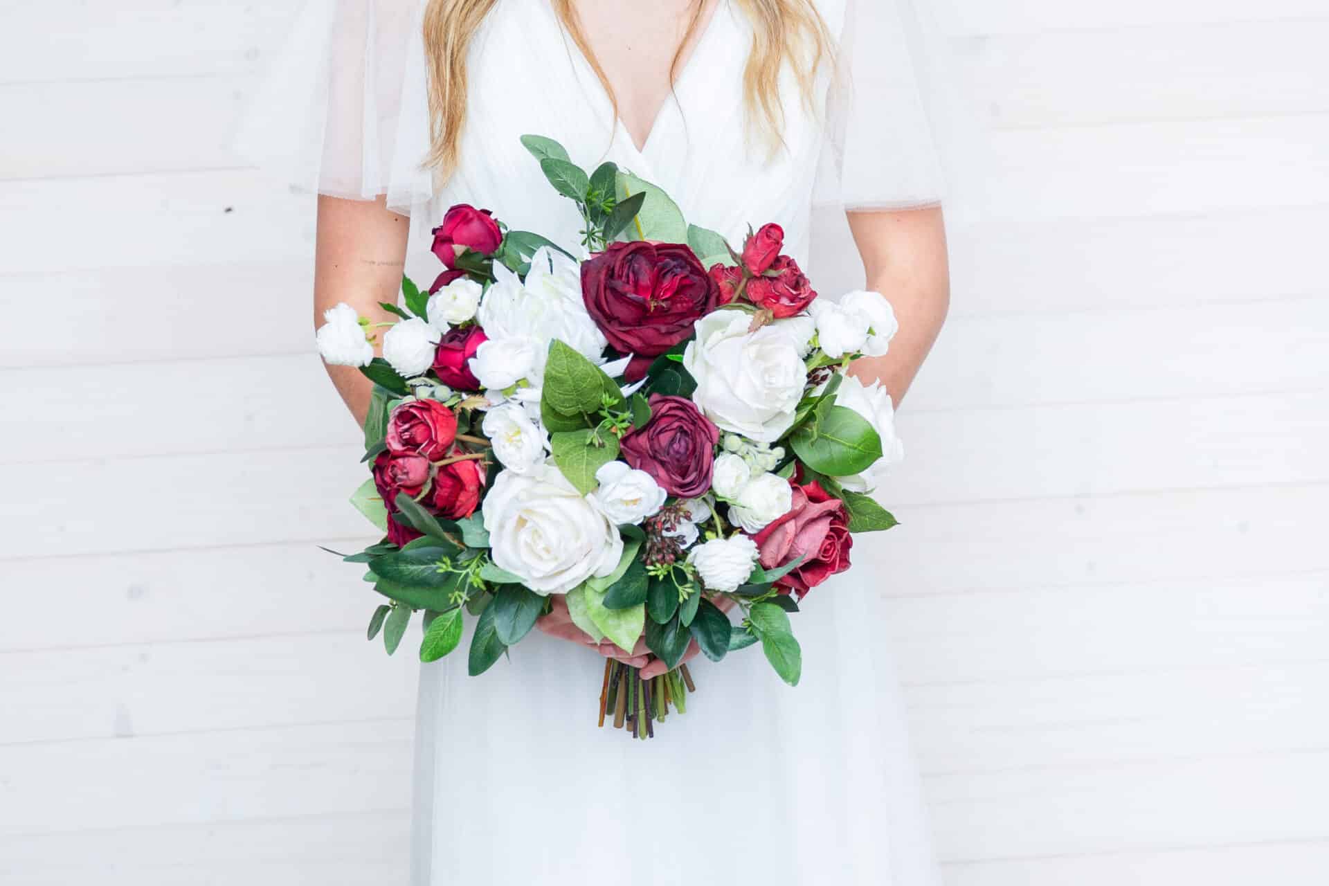 Vivian Grace Burgundy and White Faux Wedding Flower Rental