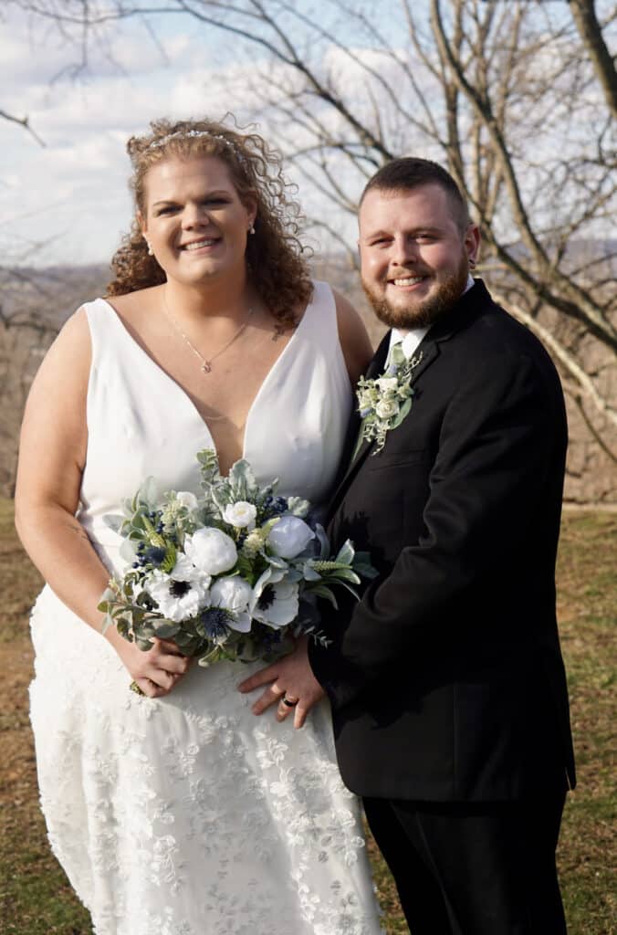 Bride and Groom Winter Wedding with Jannie Bouquet