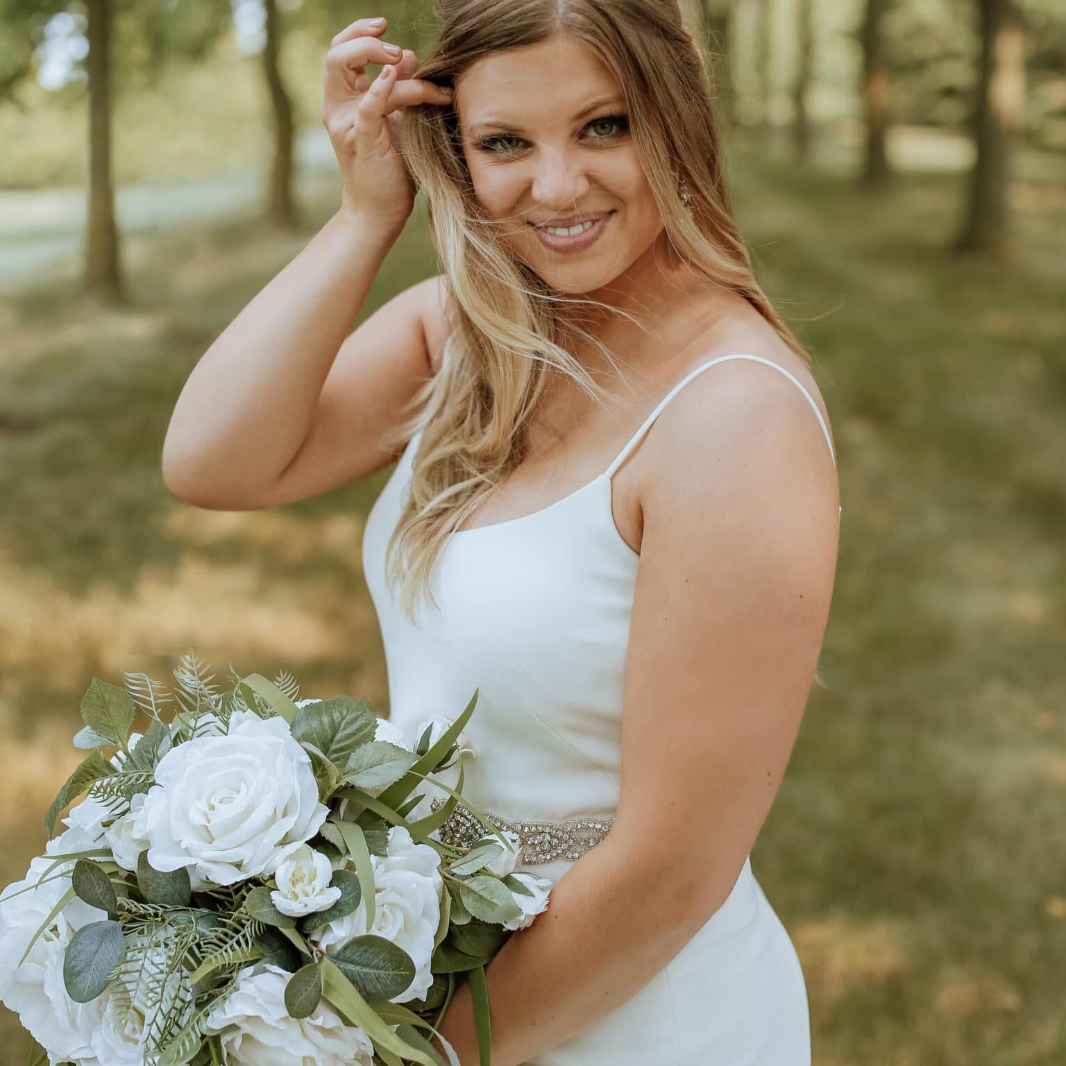 Bride with Silk White Bouquet