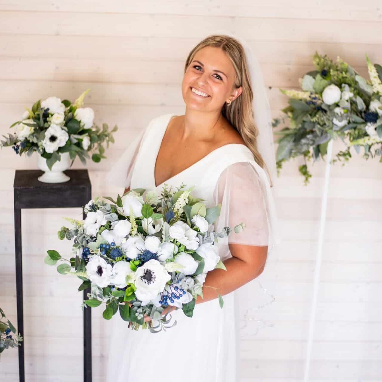 Blue and White Faux Wedding Flowers